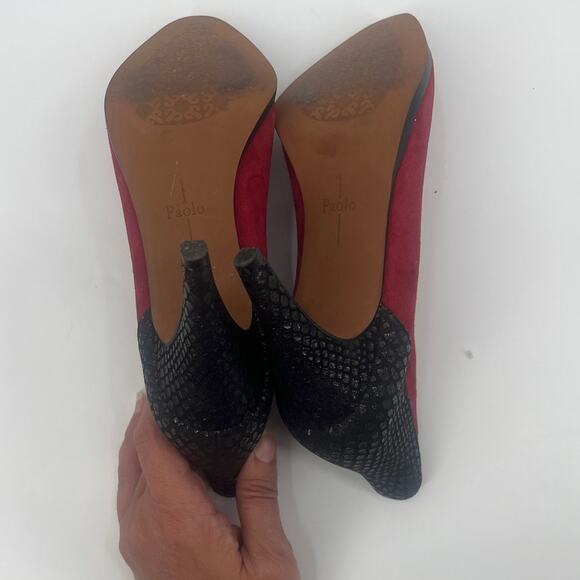 Linea Paolo Suede Booties 7.5M Red Snake Heel Y2K Party Pointed Toe Chic Ankle - Picture 7 of 9